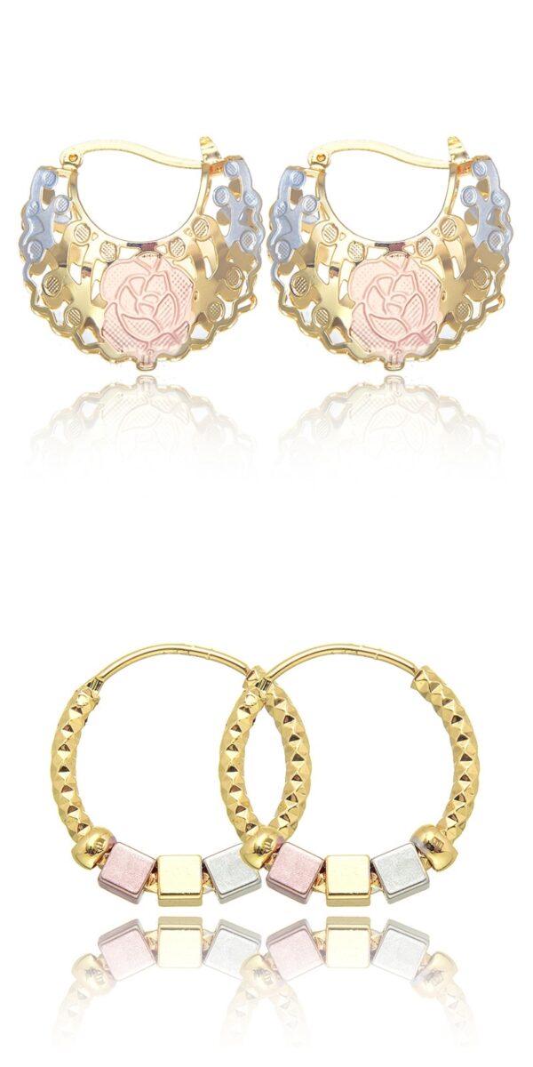 Hollow Rosette Earrings With Gold Contrast Hoops - Image 2