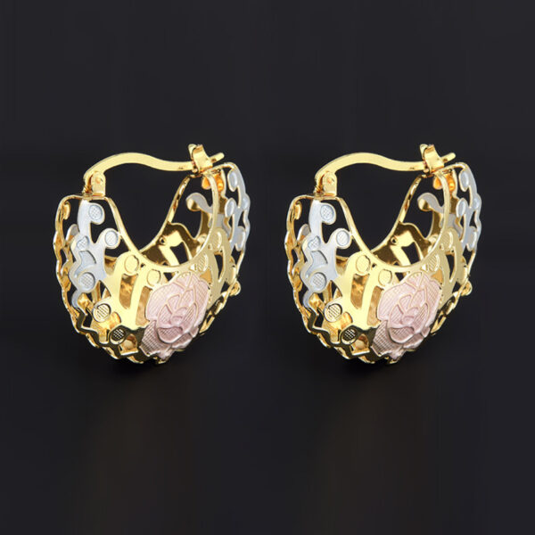 Hollow Rosette Earrings With Gold Contrast Hoops - Image 7