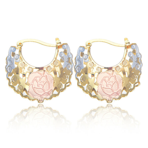 Hollow Rosette Earrings With Gold Contrast Hoops - Image 5