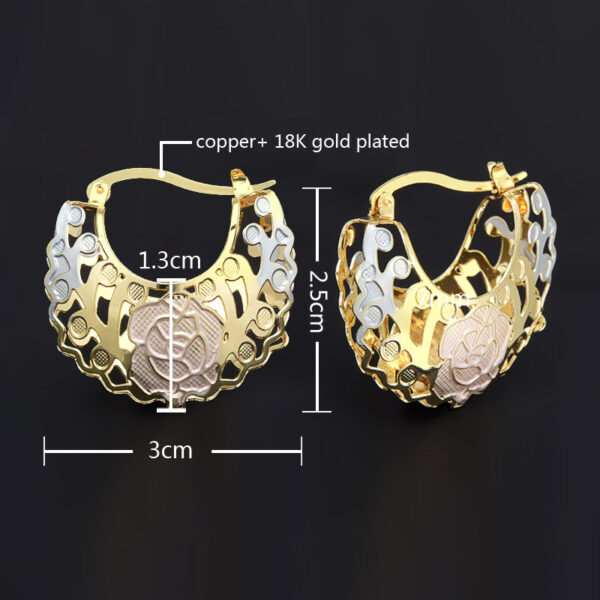 Hollow Rosette Earrings With Gold Contrast Hoops - Image 9